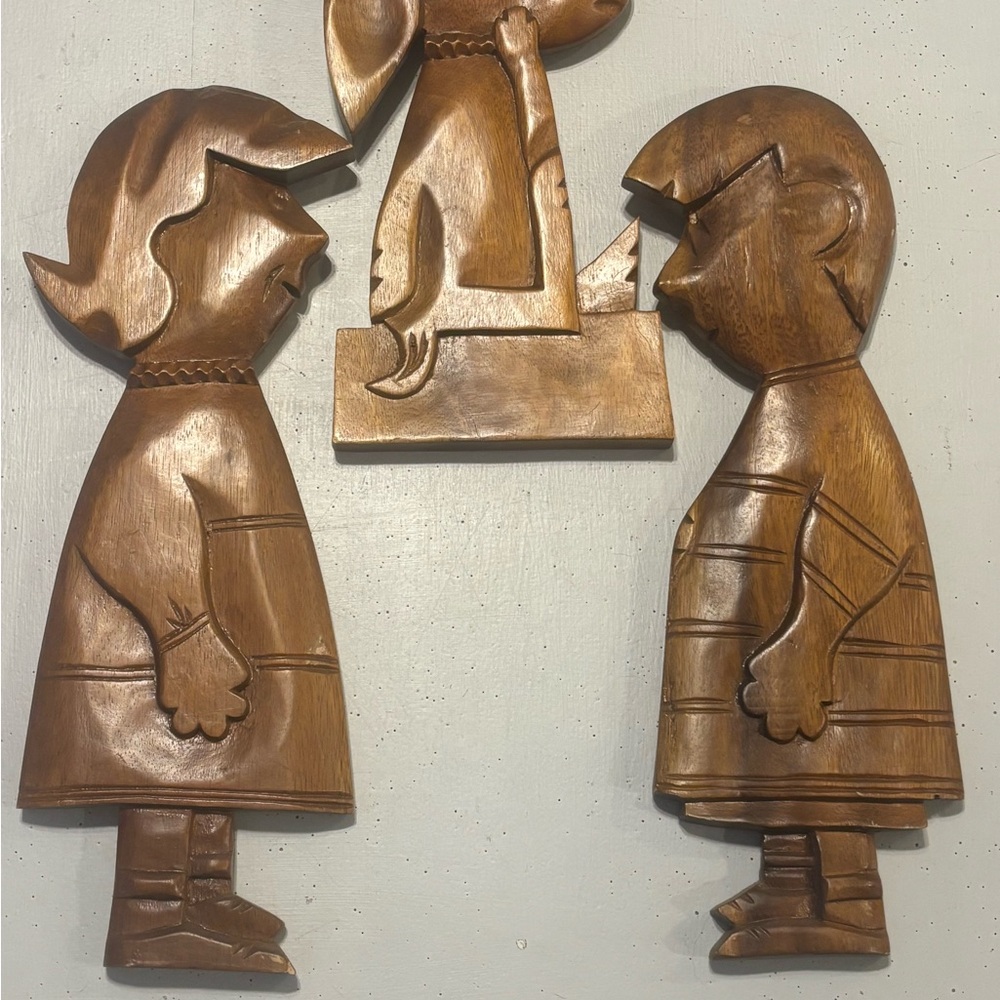Set Of 3 Vintage Peanuts Characters Carved Monkey Pod Wood - Picture 8 of 11